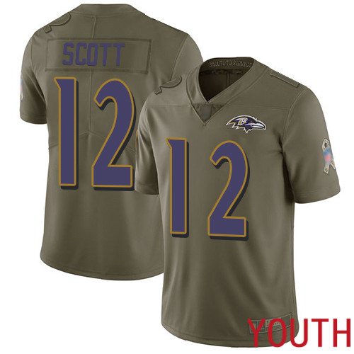 Baltimore Ravens Limited Olive Youth Jaleel Scott Jersey NFL Football #12 2017 Salute to Service->baltimore ravens->NFL Jersey